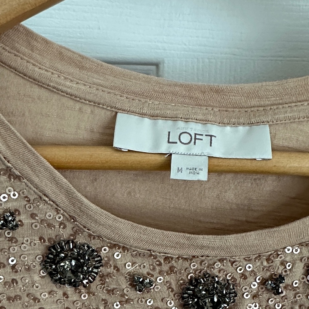 LOFT Beige Sequin Embellished Blouse - Picture 2 of 7